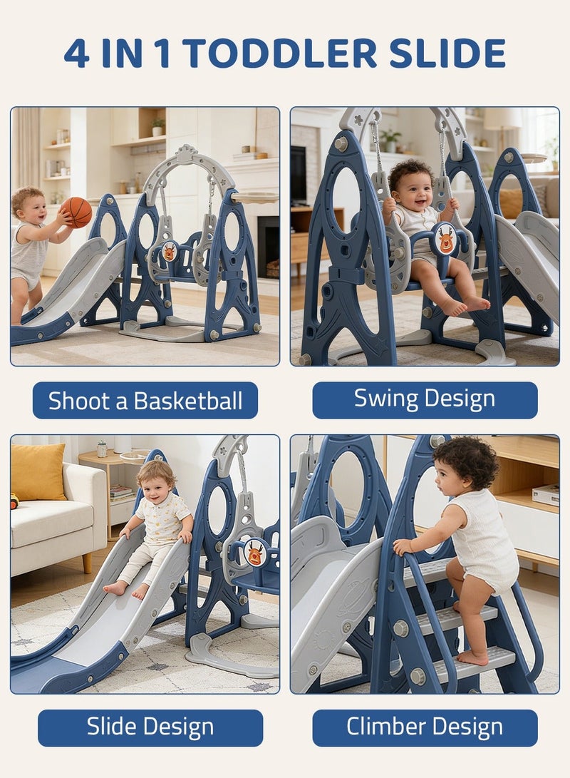 MaBaby 4 in 1 Kids Slide and Swing Set, Indoor/Outdoor Playground for Kids Baby with Basketball Hoop, Climber Slide Toddlers Playset for Boys and Girls Backyard Playground - Image 2